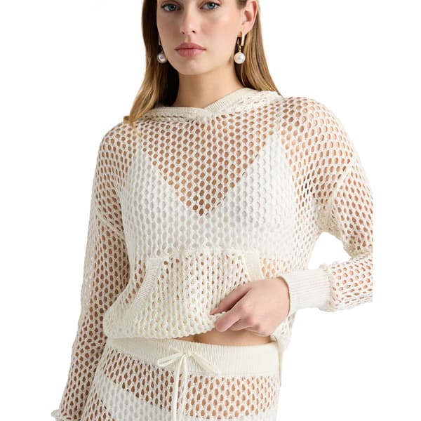 Womens NVLT Crochet Hooded Top & Shorts Cover Up Set