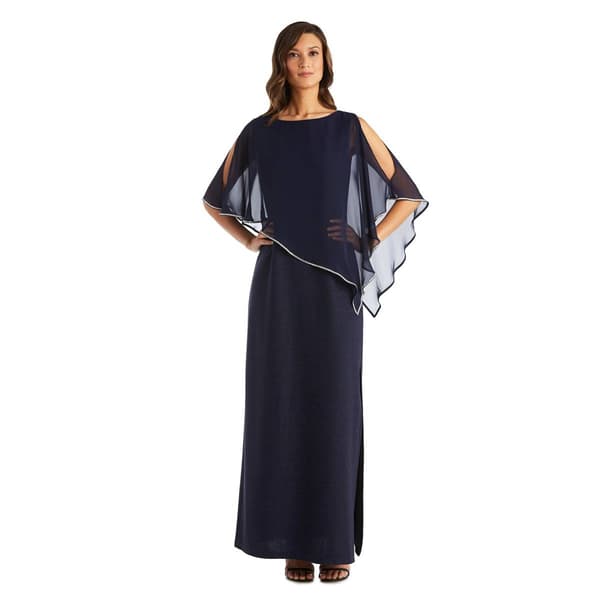 Petite R&M Richards Sheer Asymmetric Poncho Metallic Gown - image 