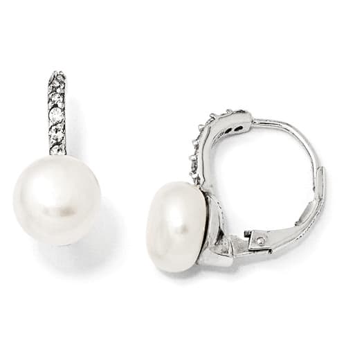 Sterling Silver Leverback Cultured Pearl Earrings - image 