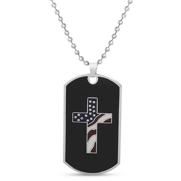 Mens Creed American Flag Cross Design Dog Tag Necklace - image 