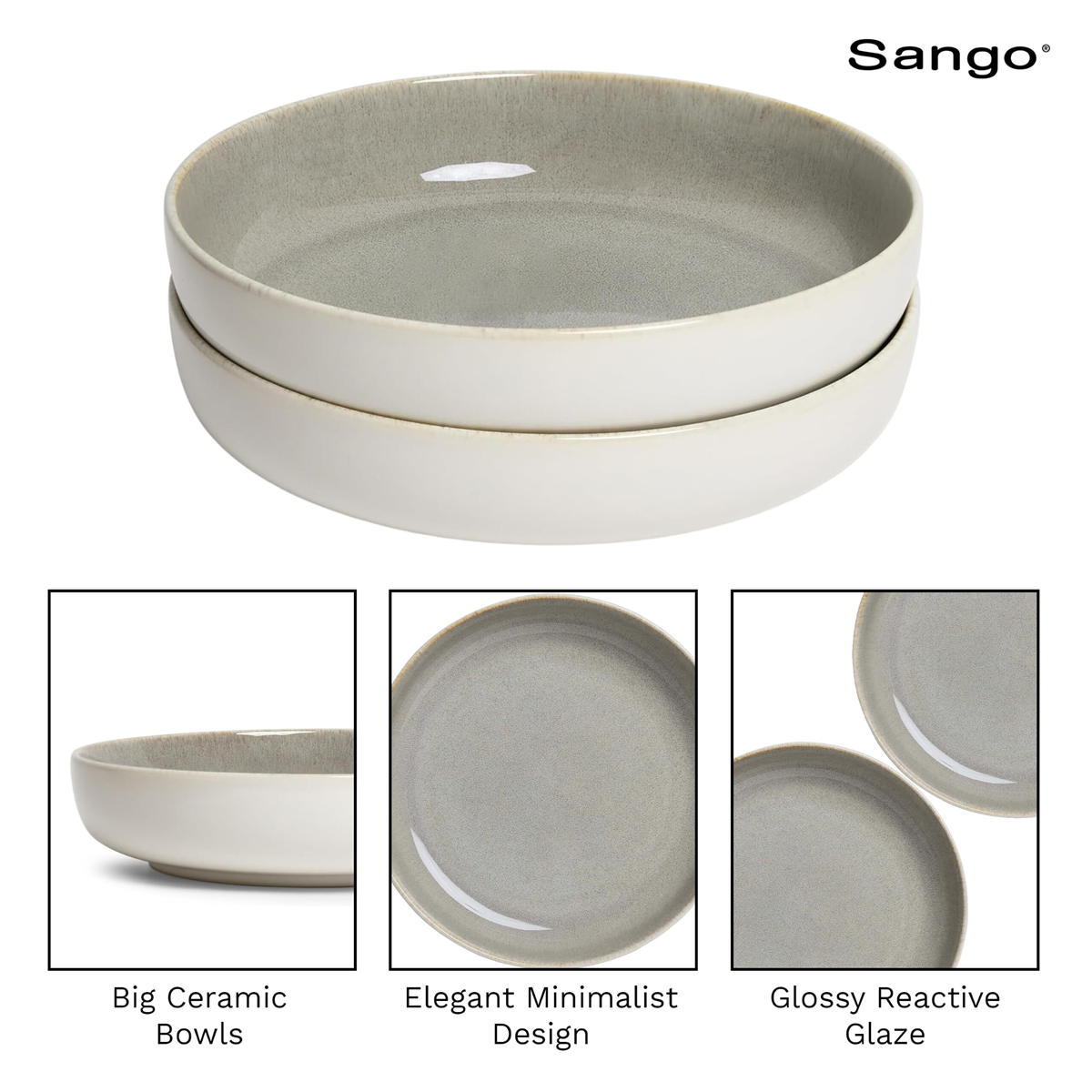 Sango Resona Moss/Cream Large Ceramic Serving Bowl - Set of 2