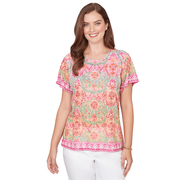 Petites Alfred Dunner Hothouse Florals Floral Damask Print Knit - image 