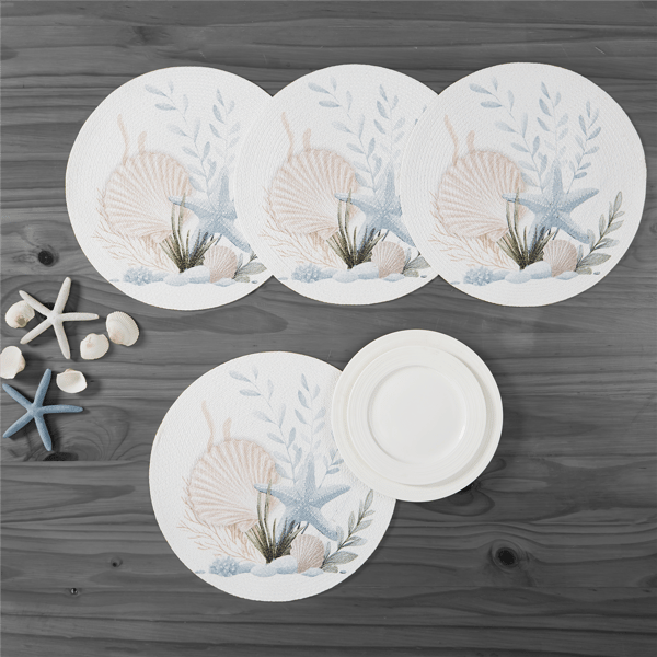 Avanti Starfish Woven Braided Round Placemats - Set of 4