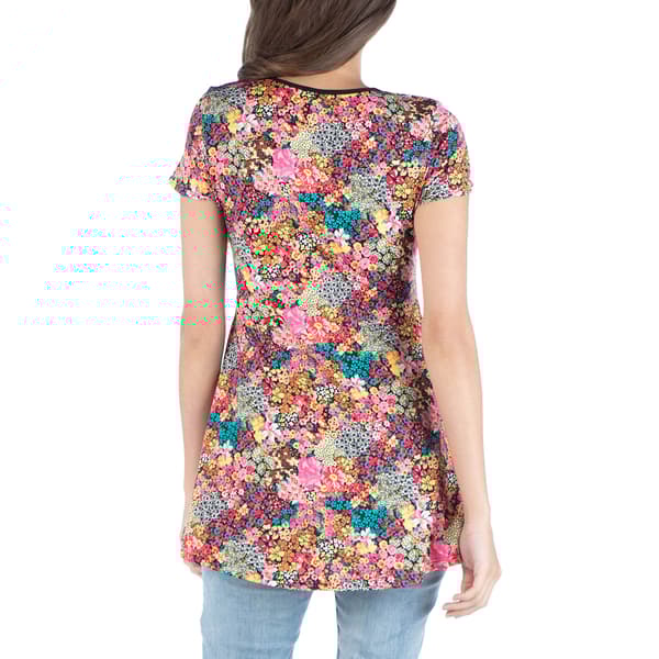 Plus Size 24/7 Comfort Apparel Flared Floral Tunic Top