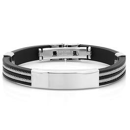 Mens Black Rubber & Cable Wire Inlay ID Bracelet