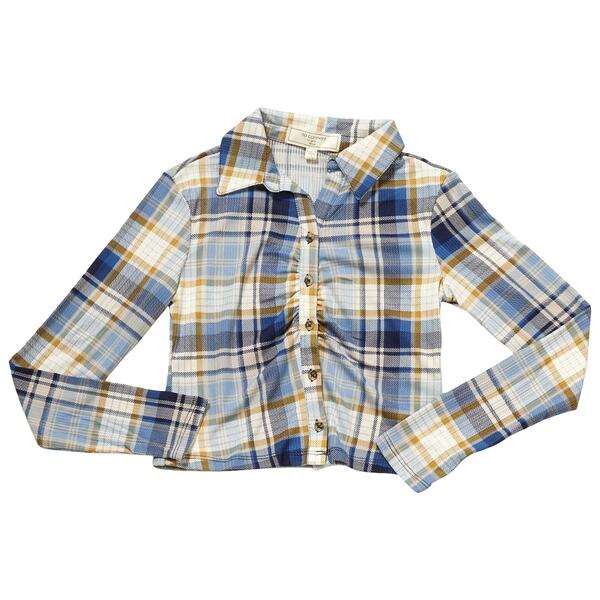 Girls &#40;7-16&#41; No Comment Ruched Button Front Shirt - Maran Plaid - image 
