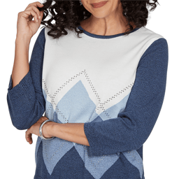 Petite Alfred Dunner Ann Arbor Color Block Argyle Sweater