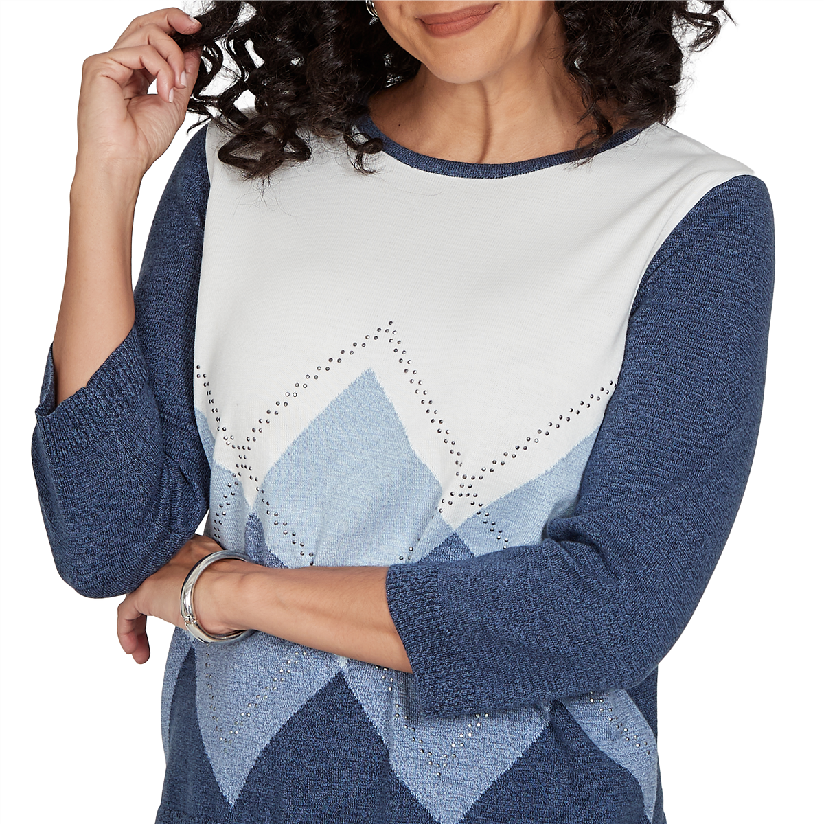 Petite Alfred Dunner Ann Arbor Color Block Argyle Sweater