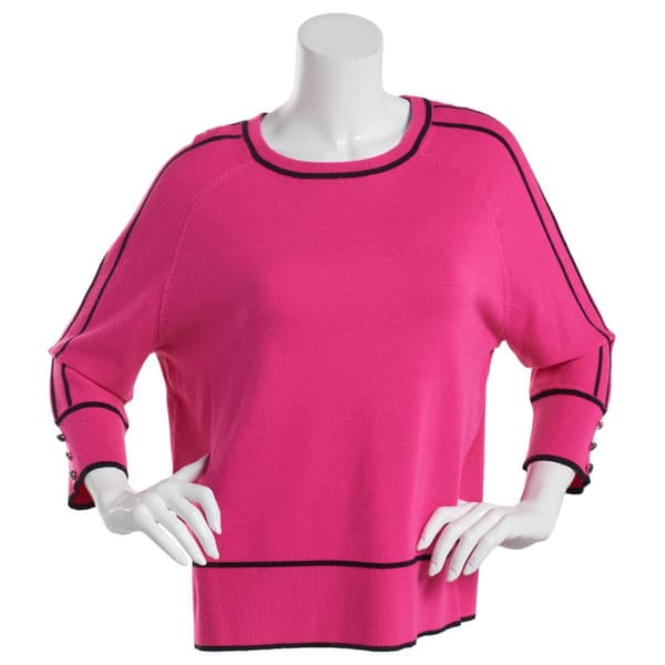 Womens Retrology 3/4 Sleeve Solid Crew Neck Tipped Sweater