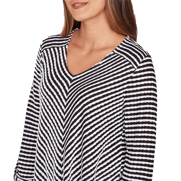 Petite Ruby Rd. Must Haves I Roll Tab Sleeve Stripe Blouse