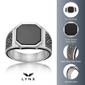 Mens Lynx Stainless Steel Black Agate & Black Resin Ring - image 6