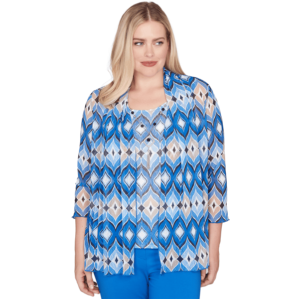 Plus Size Alfred Dunner Barcelona Geometric Mesh 2-In-1 Top With