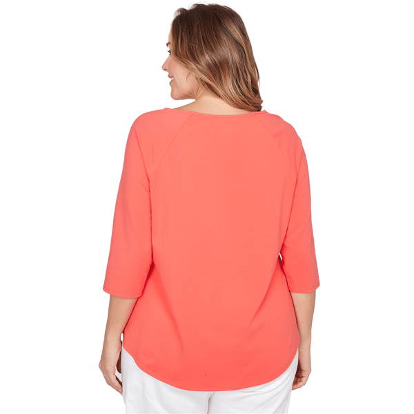 Plus Size Ruby Rd. Set Sail 3/4 Sleeve Grommet Neck Blouse