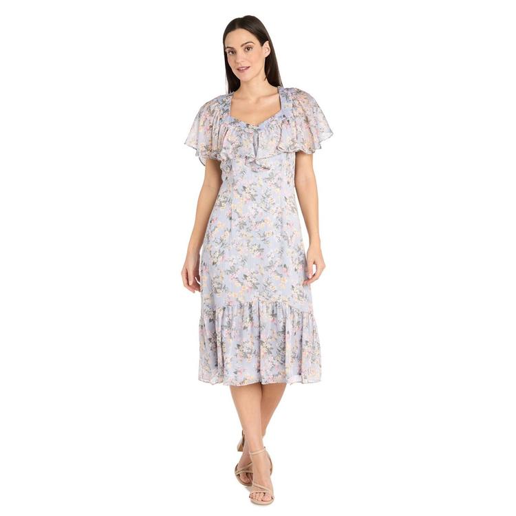 Womens R&M Richards Floral Midi Chiffon Dress