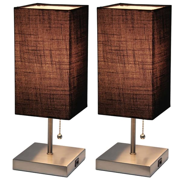 Simple Designs Petite Stick Lamp w/USB Port/Black Shade-Set of 2