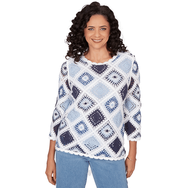 Womens Alfred Dunner Austin Long Sleeve Crochet Sweater - image 