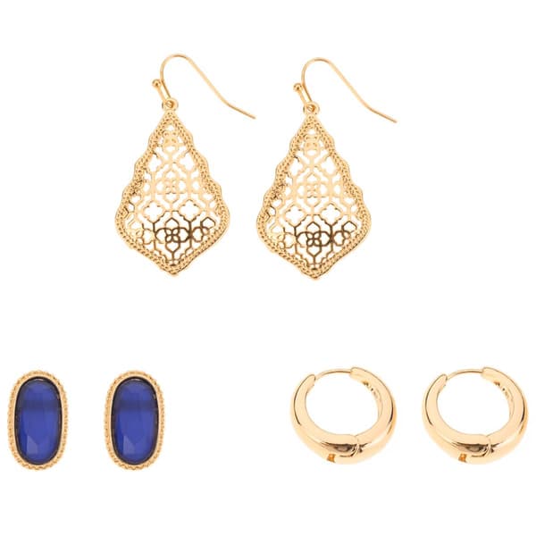 Ashley Cooper(tm) Gold-Tone & Blue Multi Shape Trio Earrings - image 
