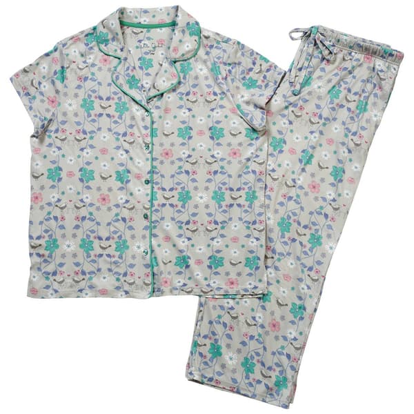 Petite White Orchid Short Sleeve Bird Floral Cropped Pajama Set