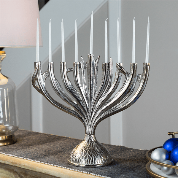 Northlight Textured Tree Branch Textured Metal Hanukkah Menorah