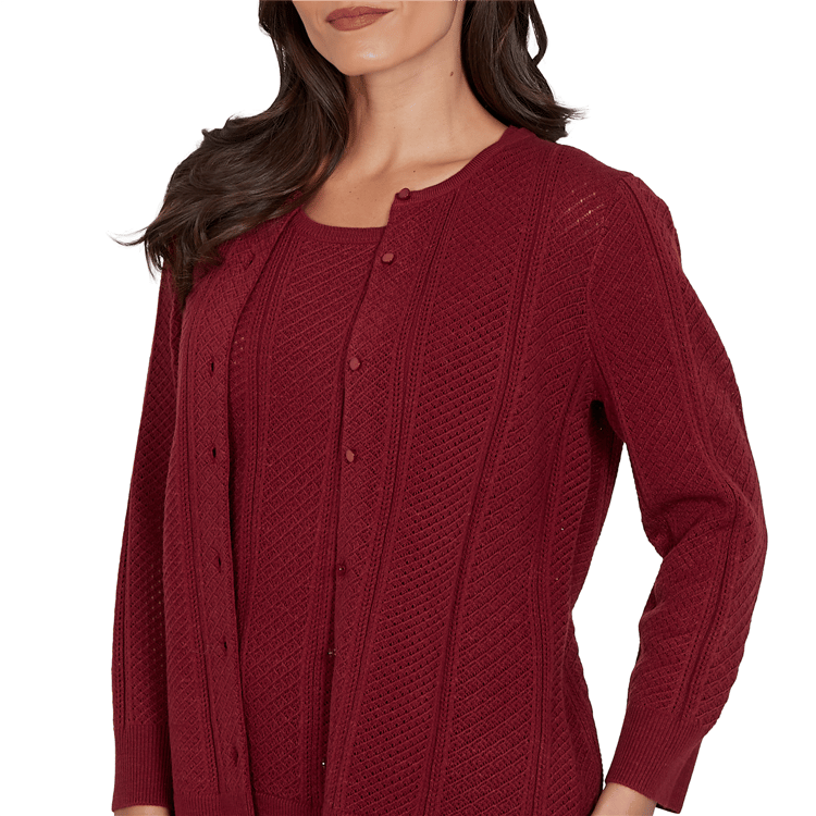 Womens Emaline Country Code 3/4 Sleeve Pointelle Cardigan
