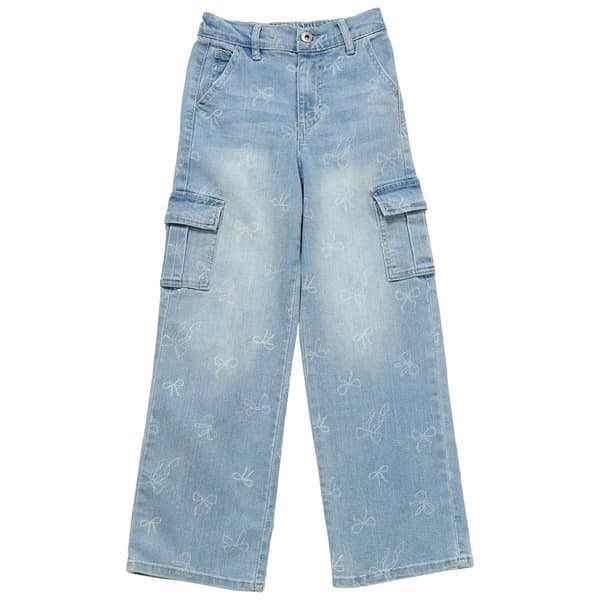 Girls (7-14) YMI(R) Bow Cargo Wide Leg High Rise Jeans - image 