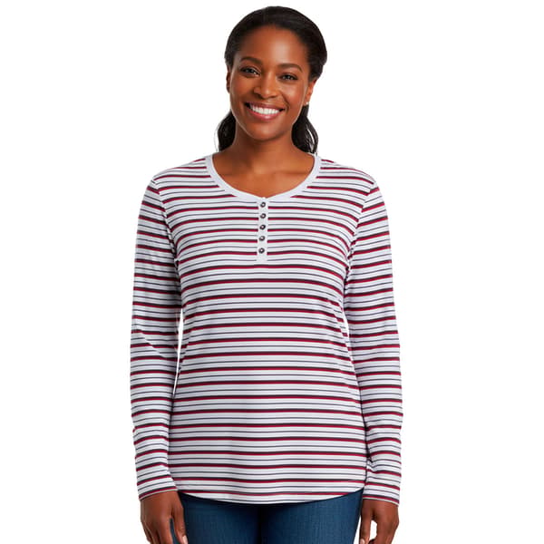 Petite Hasting & Smith Long Sleeve Stripe Henley Tee