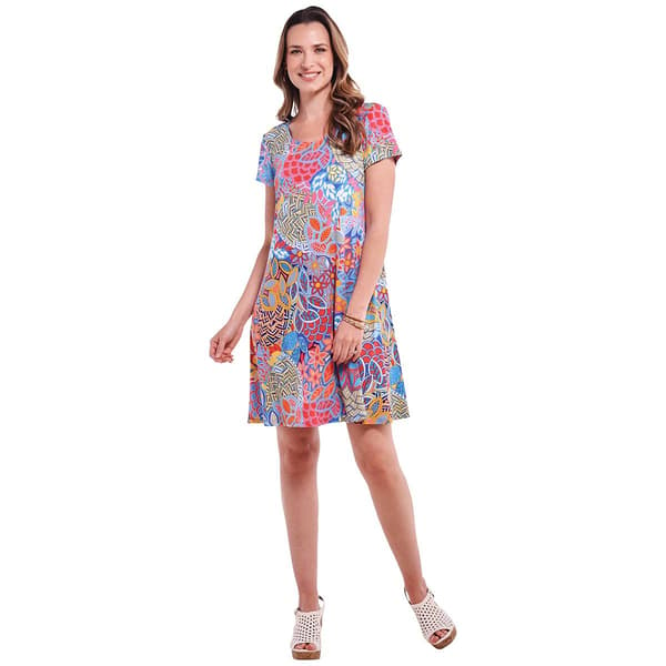 Womens MSK Short Sleeve Art Nouveau Shift Dress - image 