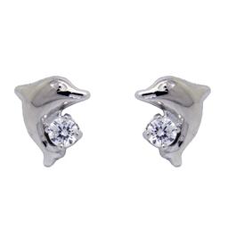 Polished Sterling Silver Cubic Zirconia Dolphin Stud Earrings