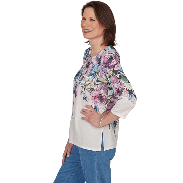 Womens Alfred Dunner Classics 3/4 Sleeve Falling Roses Blouse