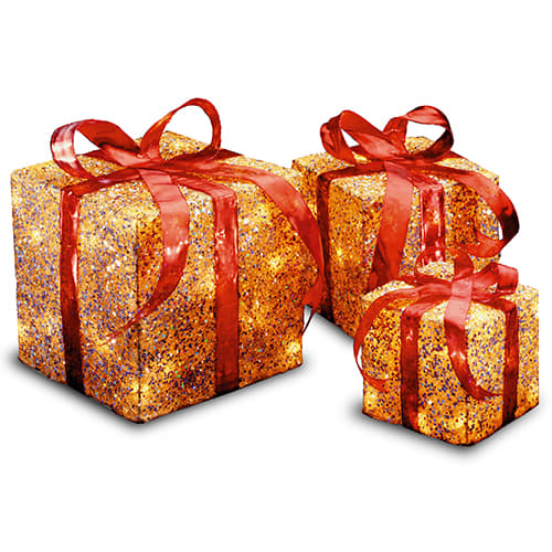 National Tree 3pc. Pre-Lit Glittered Gold Gift Box Set