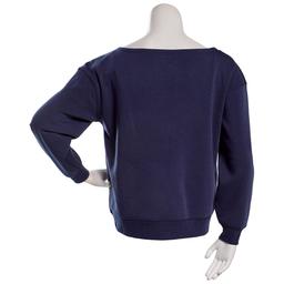 Juniors No Comment Wide Boat Neck Fleece Lucky Stars Pullover