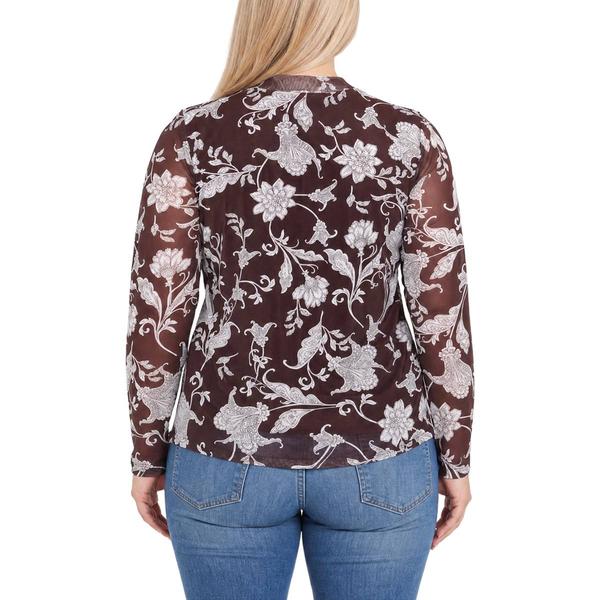 Plus Size NY Collection Long Sleeve Mock Neck Paisley Mesh Tee