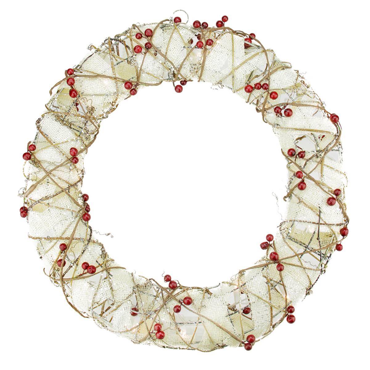 18in. Pre-Lit Burlap Christmas Wreath