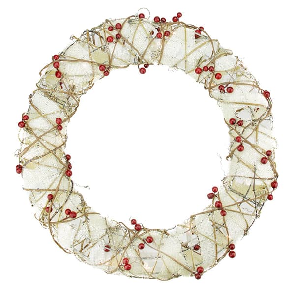 18in. Pre-Lit Burlap Christmas Wreath - image 