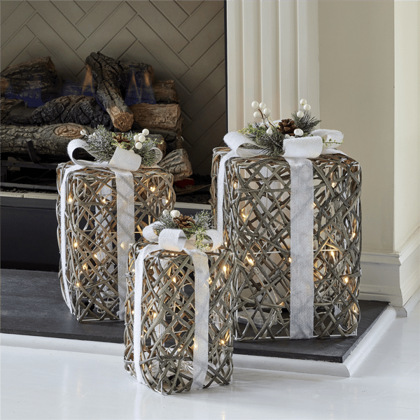 Seasonal LLC LED Artificial Rattan Giftboxes - Set of 3