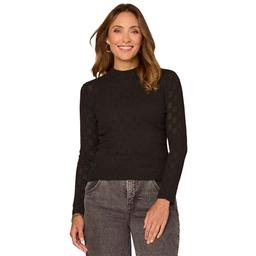 Womens Democracy Long Sleeve Mock Neck Pointelle Stitch Sweater