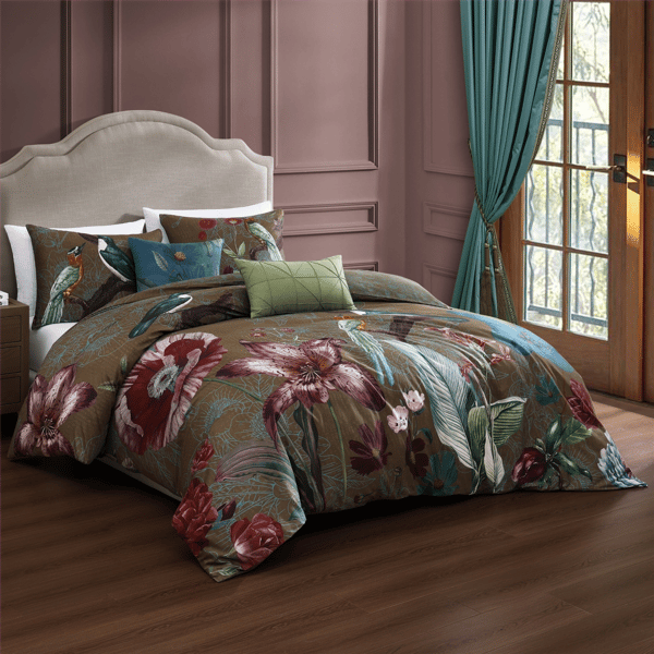 Bebejan Birds on Chocolate Brown 5pc. Reversible Comforter Set