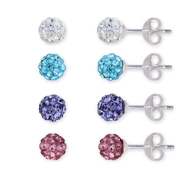 Sterling Silver Crystal Ball Stud Earrings - Set of 4 - image 