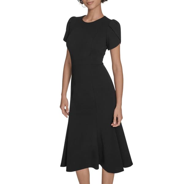 Womens Calvin Klein Short Tulip Sleeve Crepe A-Line Dress