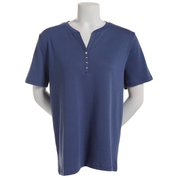 Petite Hasting & Smith Short Sleeve Solid Henley Tee