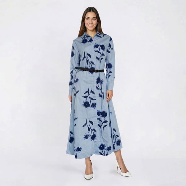 Womens Harlow & Rose Long Sleeve Floral Stripe Poplin Shirtdress - image 