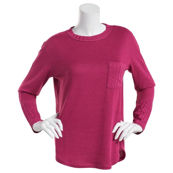 Plus Size Tint & Shadow Long Sleeve Crew Neck Hacci Tee w/Pocket - image 