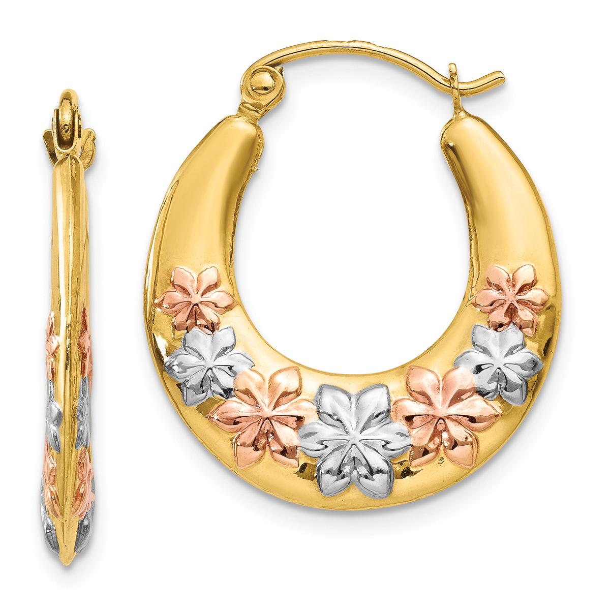 Gold Classics™ 14kt. Gold & Rhodium Flowers Hoop Earrings