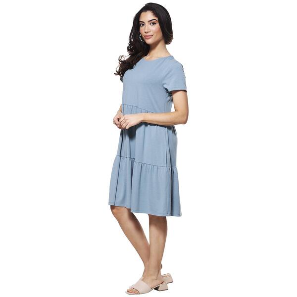 Petite Architect&#174; Short Sleeve Solid Tiered Fit & Flare Dress