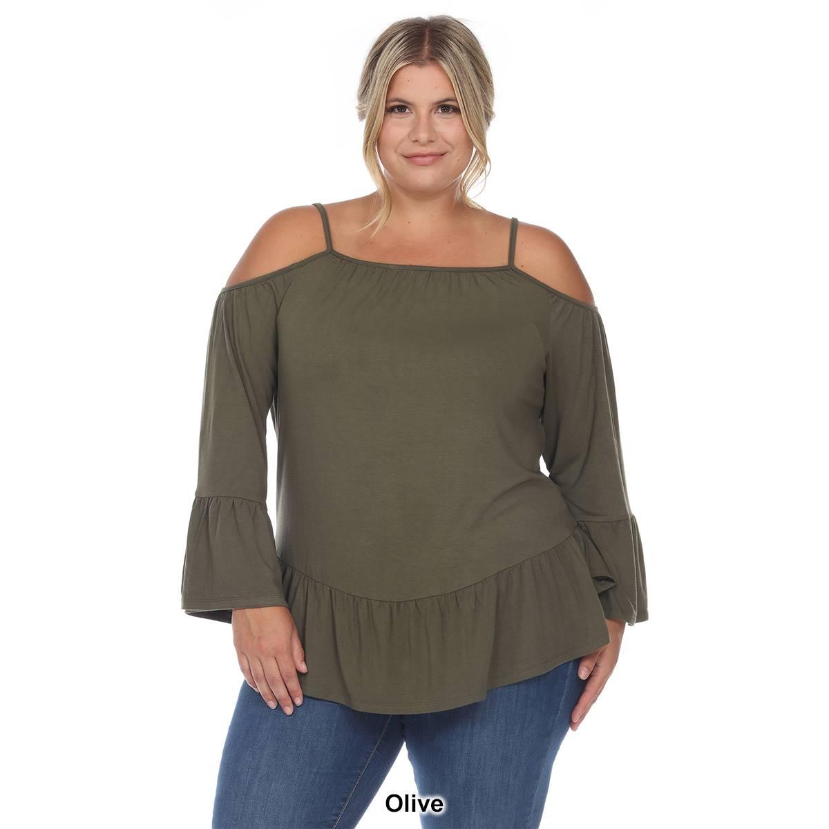 Plus Size White Mark Cold Shoulder Ruffle Sleeve Blouse