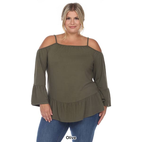 Plus Size White Mark Cold Shoulder Ruffle Sleeve Blouse