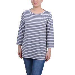 Womens NY Collection 3/4 Sleeve Striped Pullover Tunic