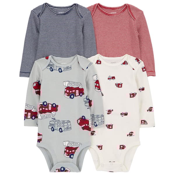 Baby Boy &#40;NB-24M&#41; Carters&#40;R&#41; 4pk. Firetruck Car & Stripe Bodysuits - image 