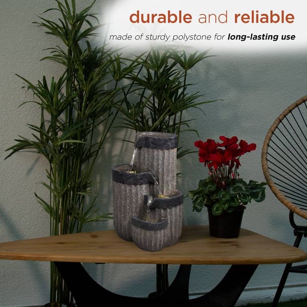 Alpine Grey Cascading Pillar Tabletop Fountain w/LED Lights