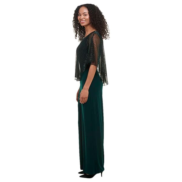 Petite Connected Apparel Metallic Crinkle Capelet Jumpsuit